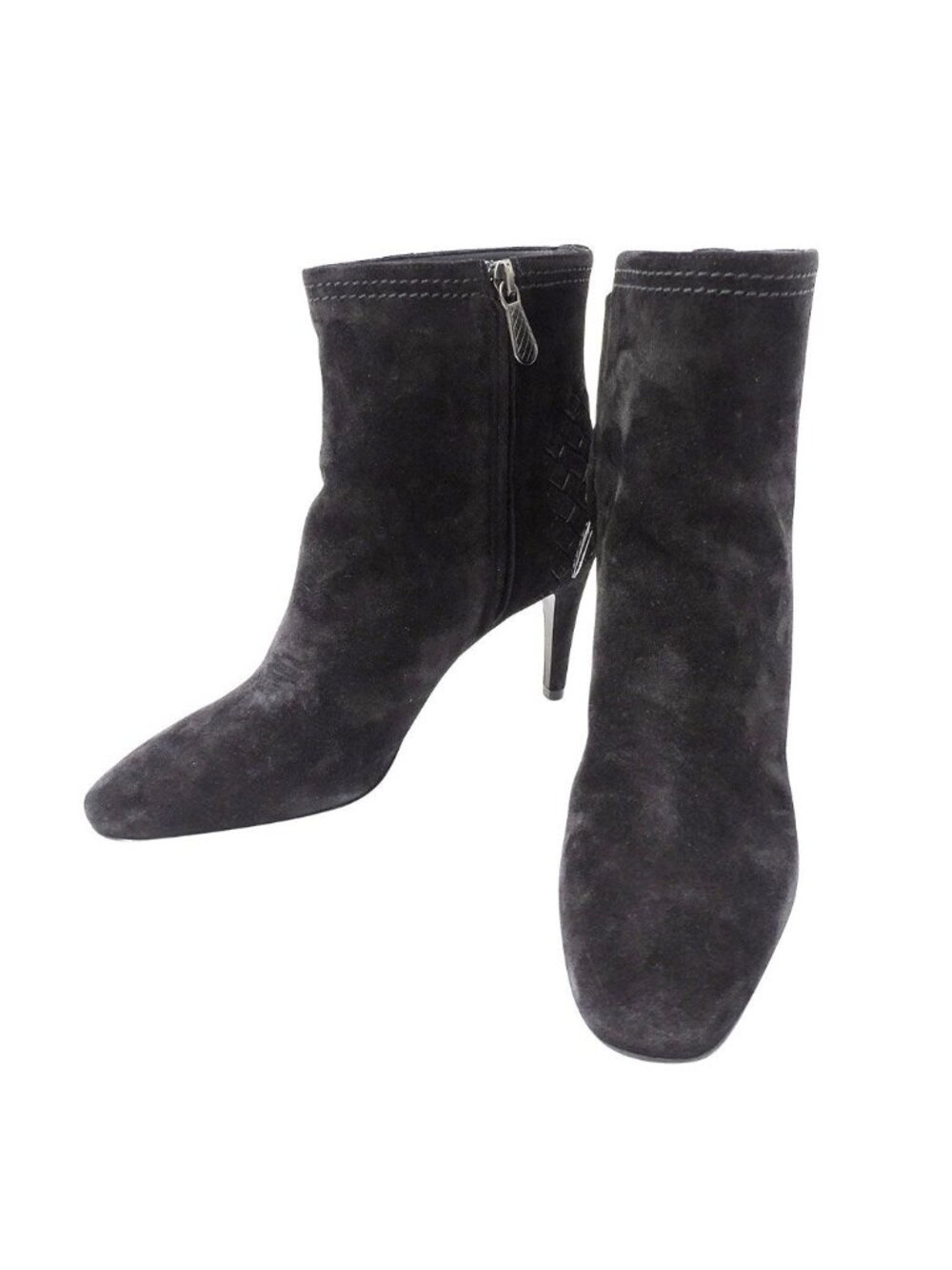 Bottega Veneta Boots Intrecciato Suede Black Short Braided Heels